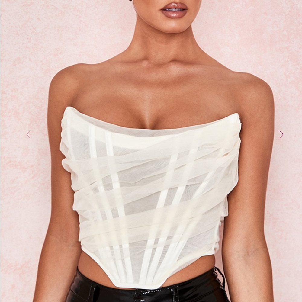 House of CB Ivory Melinda Strapless Draped-Mesh Corset